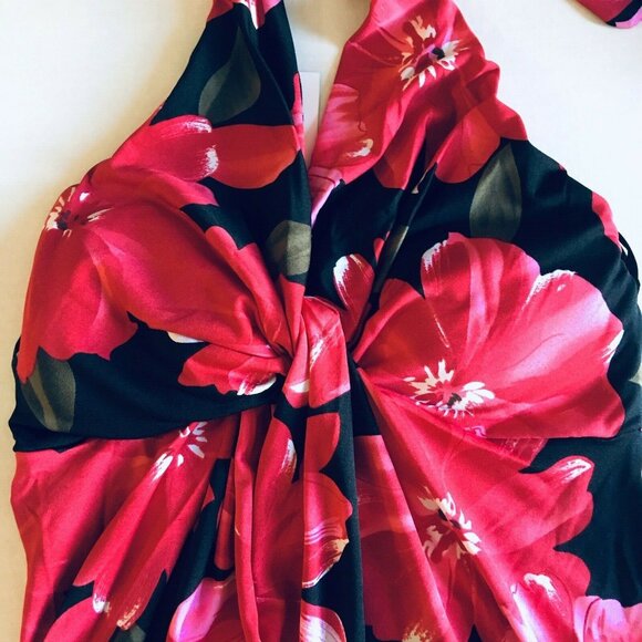 NEW GiGi Maxi Dress Halter Vacation Red Floral Padded Bra Knit V-neck Size 4 - Picture 10 of 10